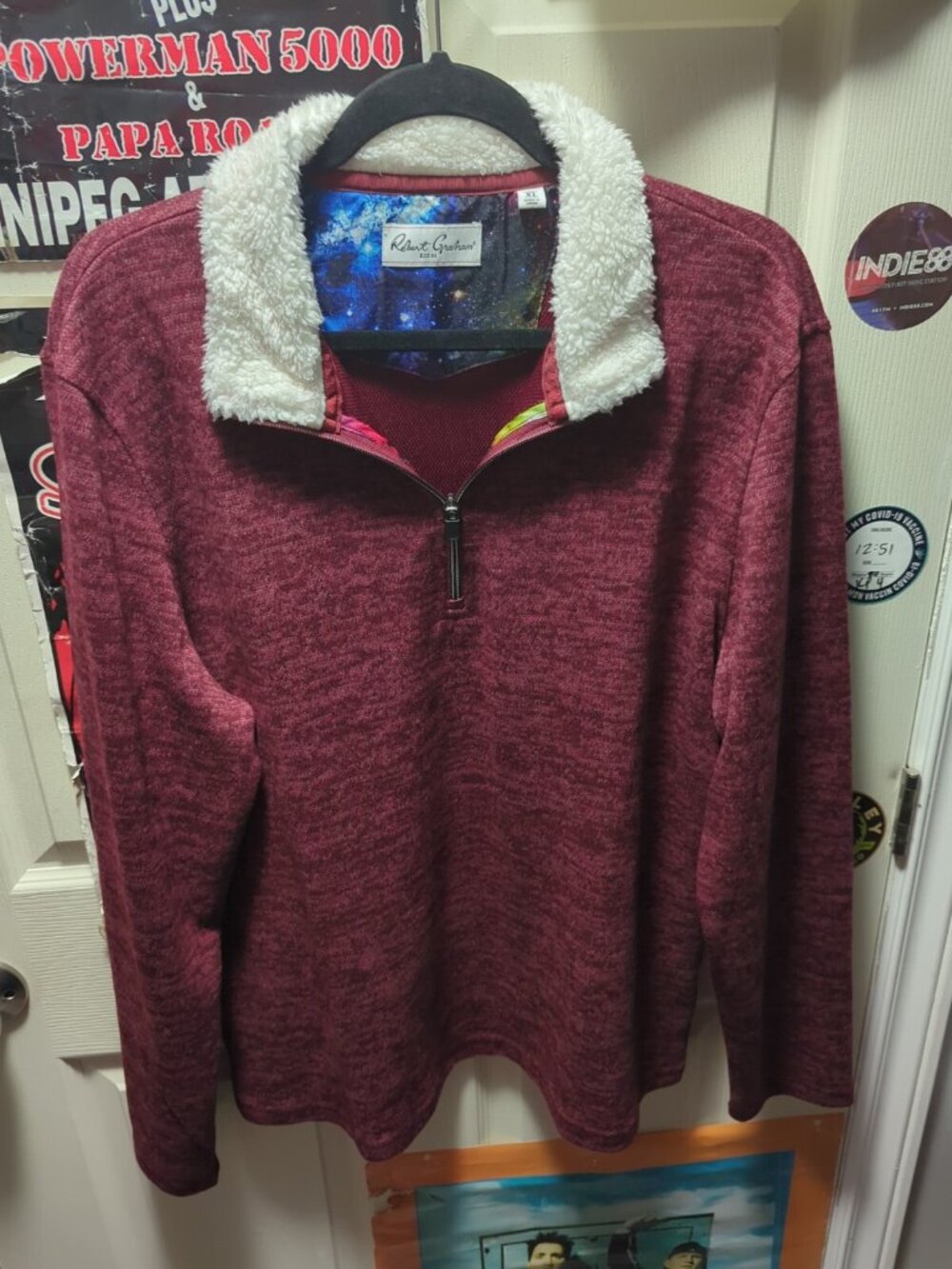 Robert Graham Virgo Sweater Mens Extra Large Burgundy 1/4 Zip Pullover Long